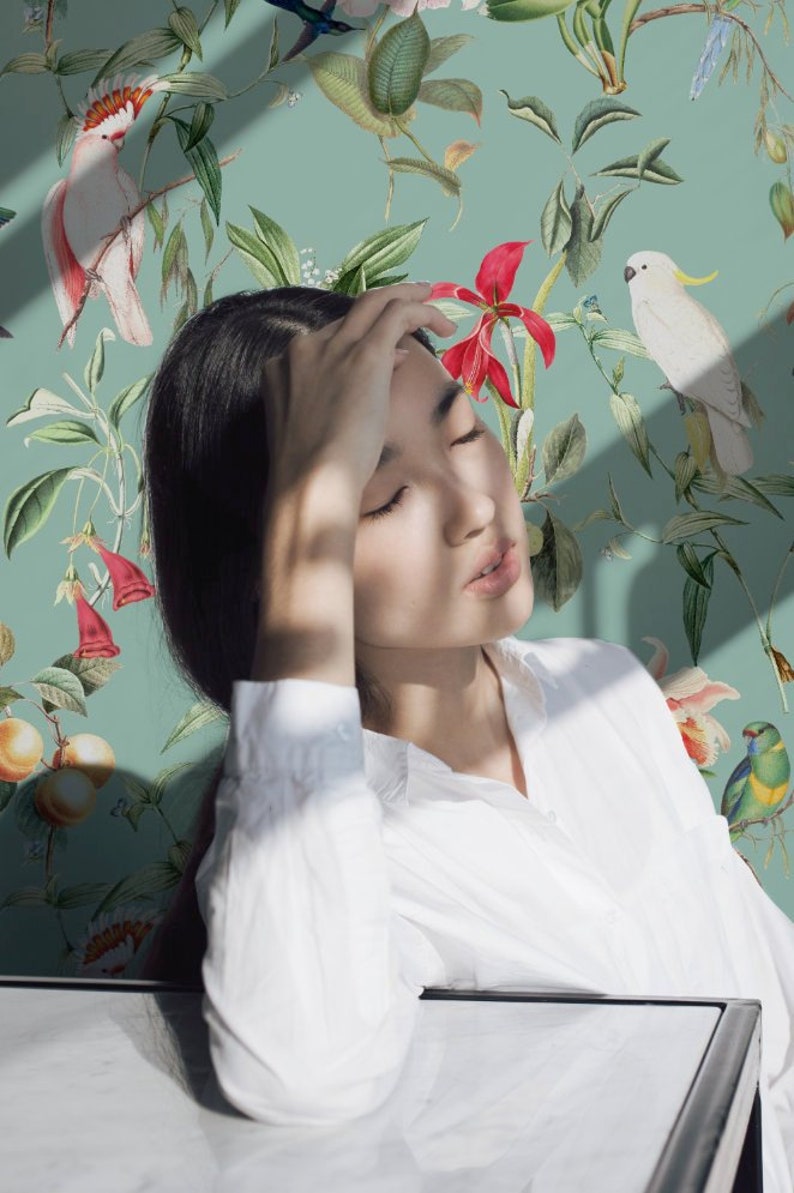 Unique design premium quality Wallpaper BIRDS OF PARADISE sea mint
