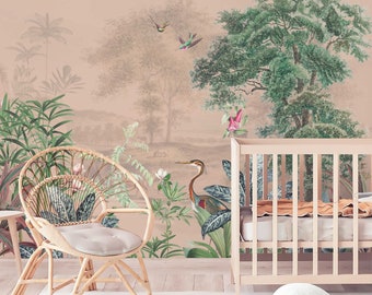 Tropical Wallpaper - Full wall sized image - SCENIC LANDSCAPE light blush