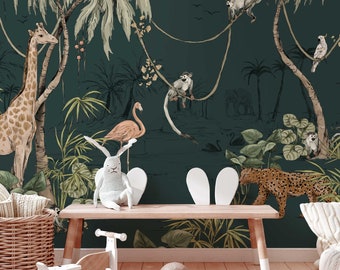 Jungle Behang - Wandgrote afbeelding - JUNGLE JAZZ diepblauwgroen