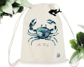 BackPack Kids - MR.FRANKY - 100% Organic Cotton - Unisex - Watercolor Handpainted - Whale Toy included