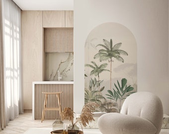 Peel and stick Arch Wallpaper Decal - Tropical Wilderness Beige/Green