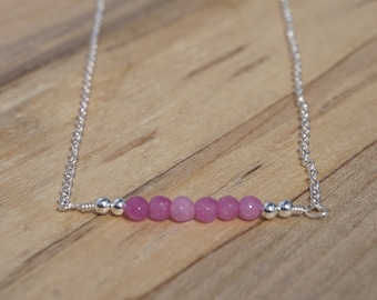 Pink Agate Beaded Bar Necklace