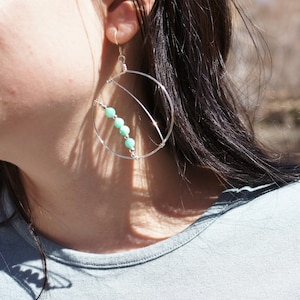 Tropical Coast-Deep Aqua Blue Quartzite Semi Precious handmade  Hoop Earrings