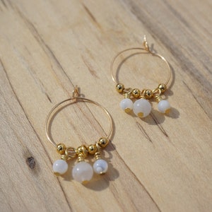 Rainbow Moonstone Gold Hoop Earrings