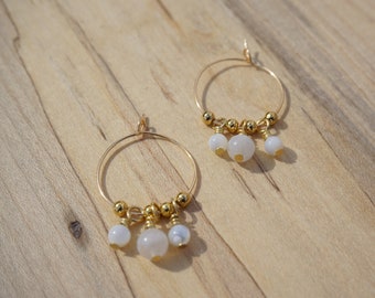 Rainbow Moonstone Gold Hoop Earrings