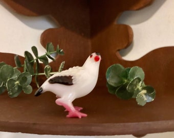 Art Glass Chicken Figurine, White Hen with Red Beak