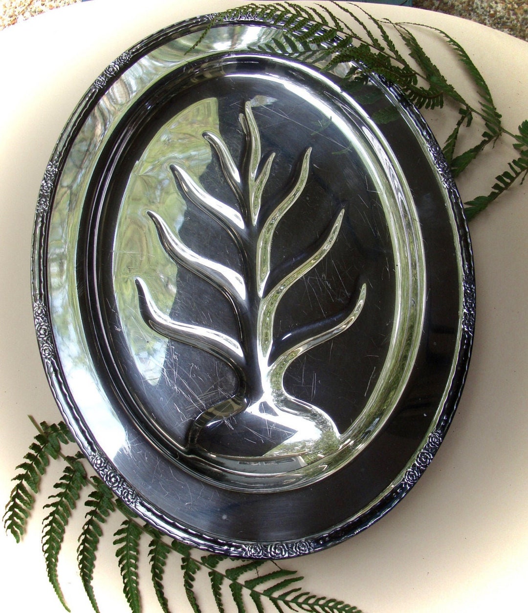 Vintage Silver Plate Meat Platter Footed W/well International Etsy