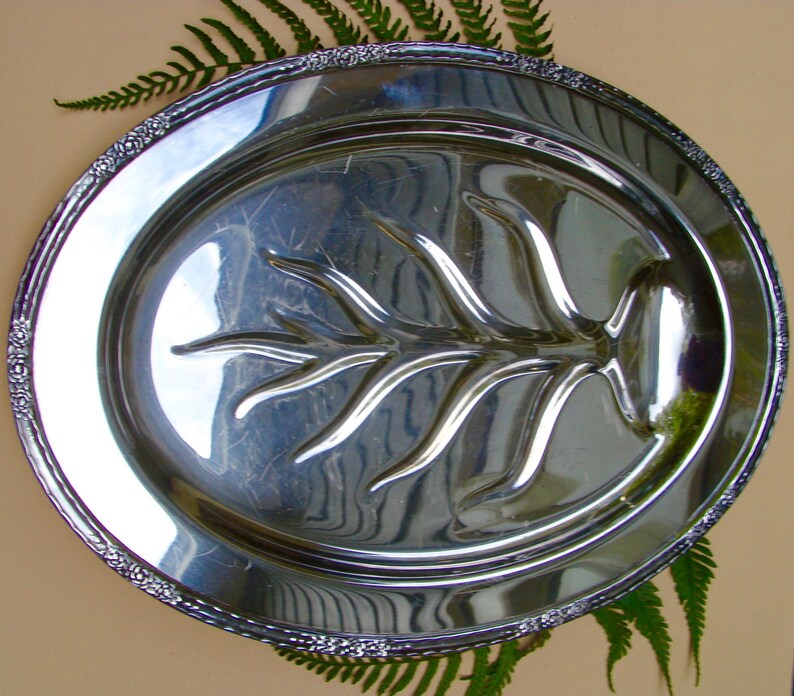 Vintage Silver Plate Meat Platter Footed W/well International Etsy
