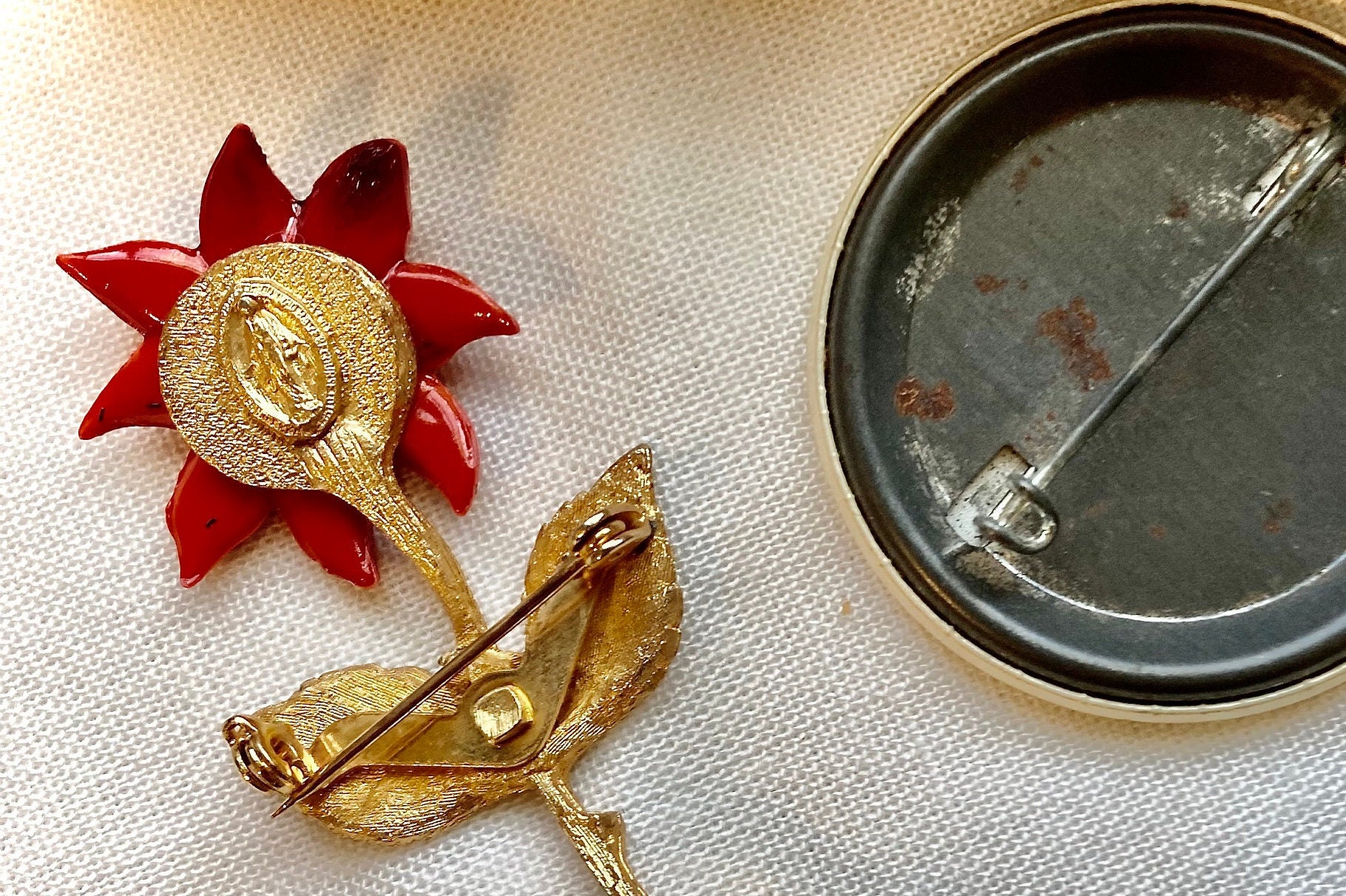 Lapel Pin Reverse Vintage Religious Lapel Pin Our Lady Miraculous Medal on Reverse of ...