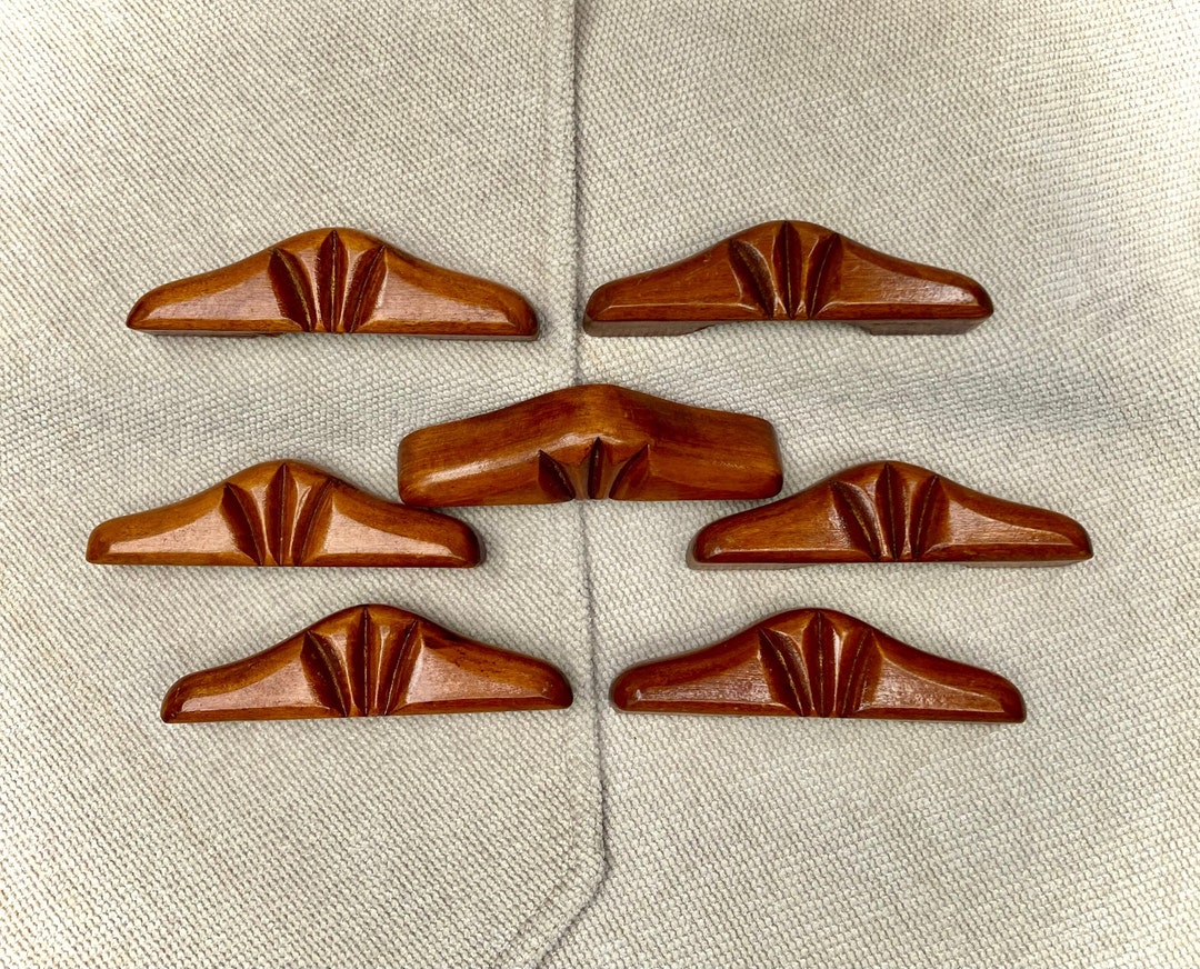 Antique Oak Drawer Pulls Carved Design Seven 7 Vintage Pulls Etsy