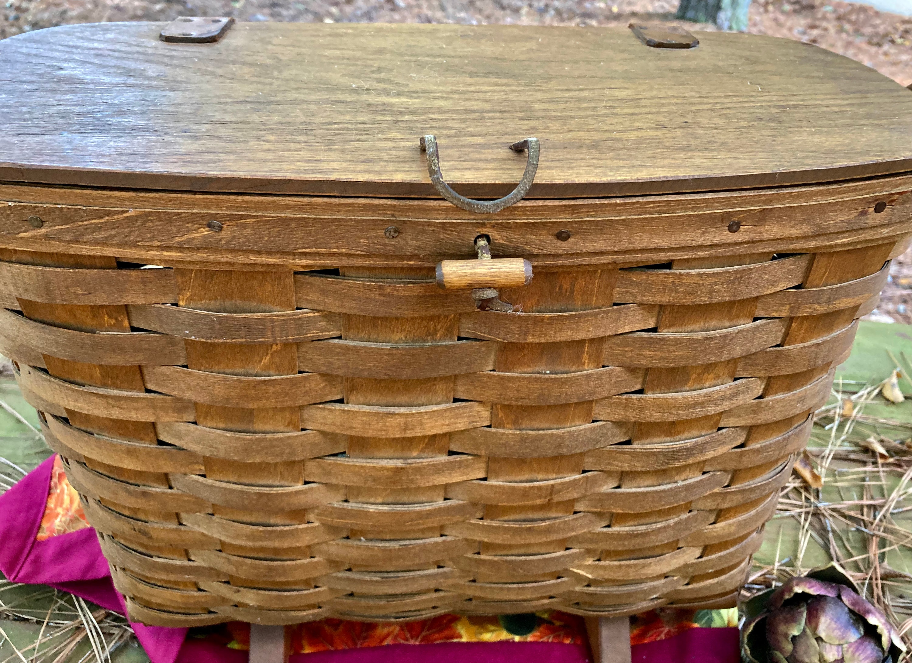 RARE Handwoven Longaberger Basket With Lid and Swing Handle RARE Handwoven Longaberger Basket With Lid and Swing Handle