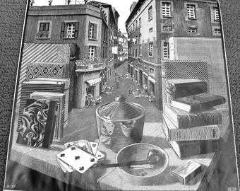 Escher Print (1937) "Still Life and Street" 19X19 Graphic Art Unframed Classic Escher