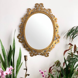 Golden forging mirror, gilt iron. Mid century original vintage, from the 50s-60s. image 1