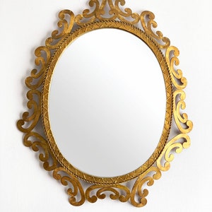 Golden forging mirror, gilt iron. Mid century original vintage, from the 50s-60s. image 2