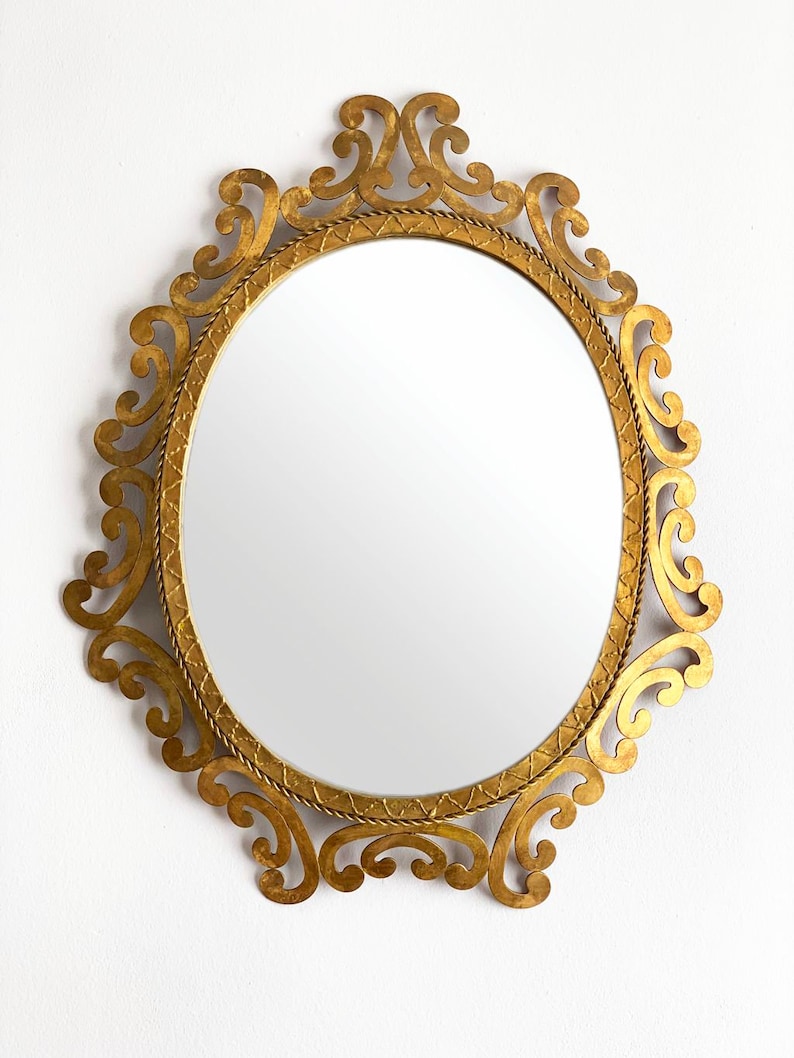 Golden forging mirror, gilt iron. Mid century original vintage, from the 50s-60s. image 2