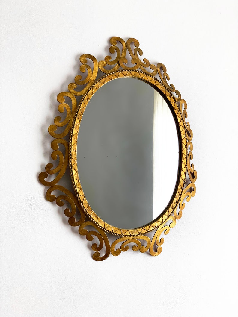 Golden forging mirror, gilt iron. Mid century original vintage, from the 50s-60s. image 3