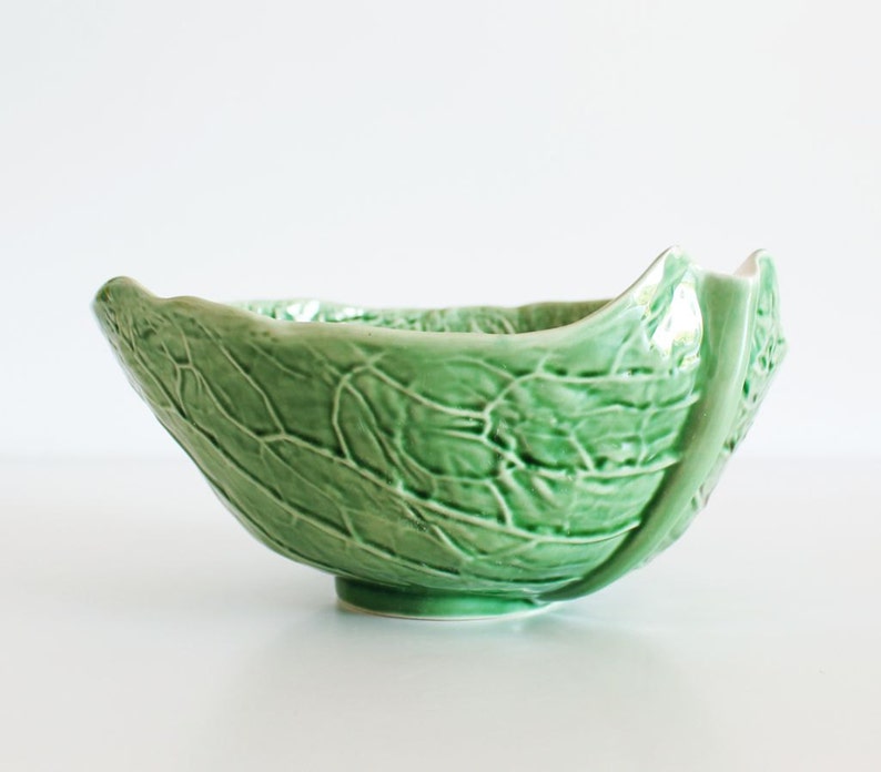 Salad Bowl Portuguese Ceramic Cabbage Leaf Mid Century Etsy