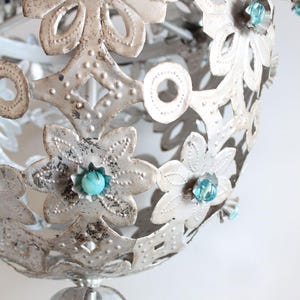 Beautiful Montgolfier chandelier, silver tin and glass beads. midcentury vintage 1950s. image 10