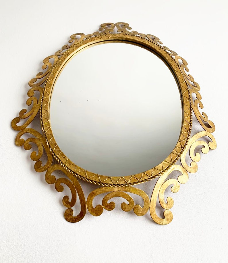 Golden forging mirror, gilt iron. Mid century original vintage, from the 50s-60s. image 6