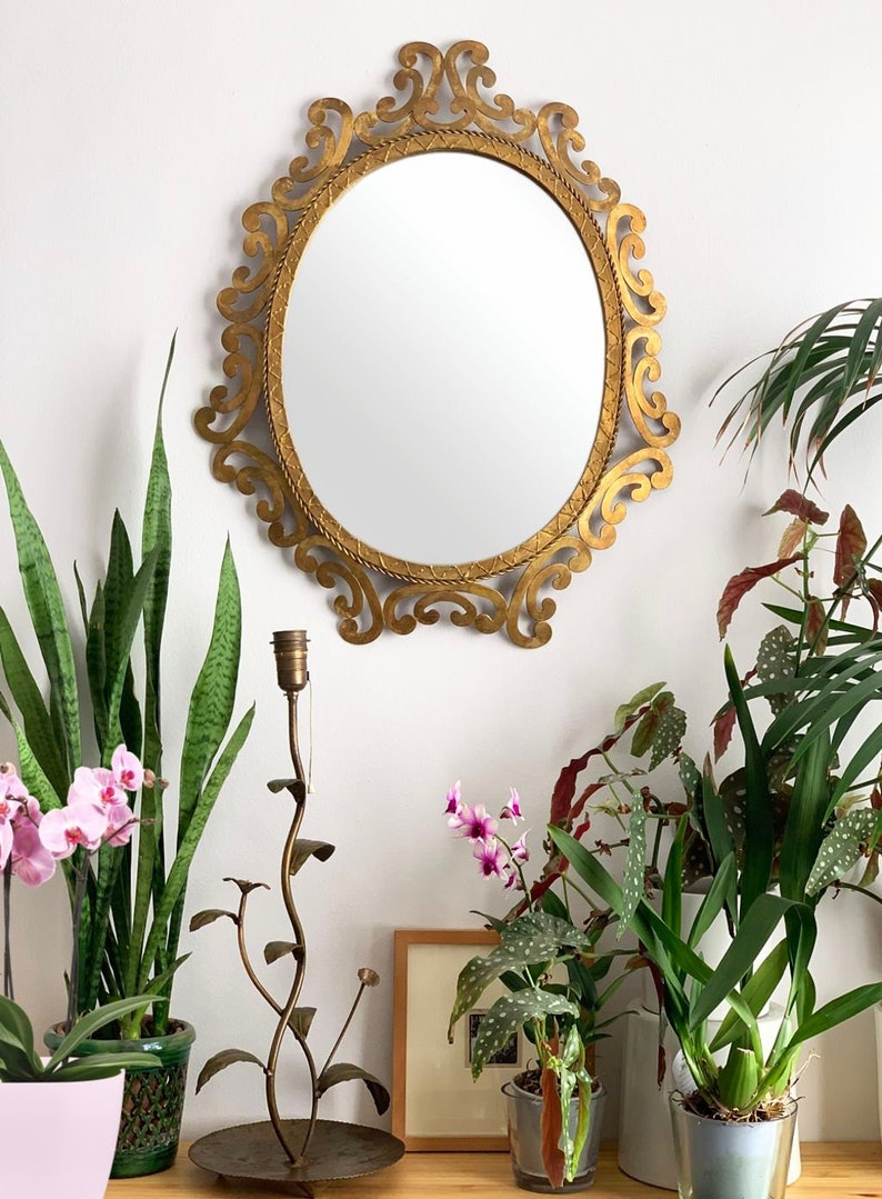 Golden forging mirror, gilt iron. Mid century original vintage, from the 50s-60s. image 1