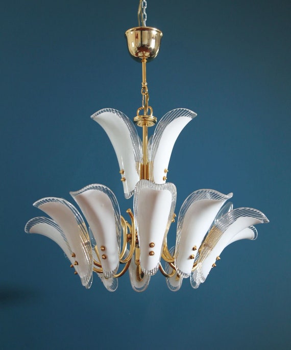 de MURANO de 2 latón años disponible chandelier 1 Lámpara 80sPareja techohojas cristal de y doradoVintage tQxsrhdC