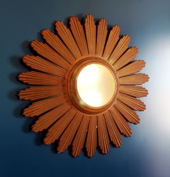 Large Sun Sunburst Ceiling Lamp Or Wall Sconce Gilt Iron Golden Rays Convertible Into A Mirror Mid Century Vintage 60s