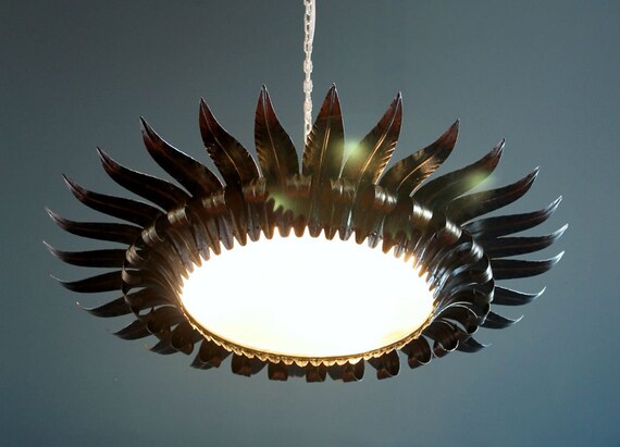 Sunburst Ceiling Lamp Or Wall Sconce Golden And Silver Forging Or Backlit Mirror Mid Century Vintage 60s