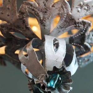 Beautiful Montgolfier chandelier, silver tin and glass beads. midcentury vintage 1950s. image 4