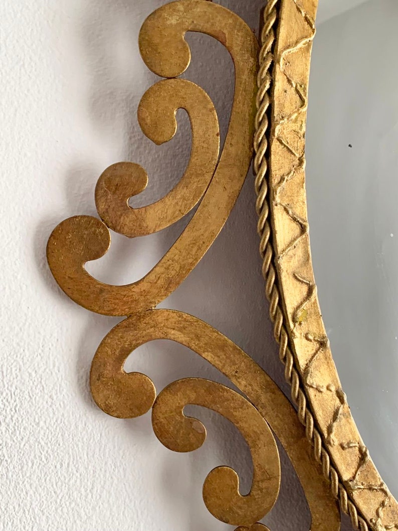 Golden forging mirror, gilt iron. Mid century original vintage, from the 50s-60s. image 7