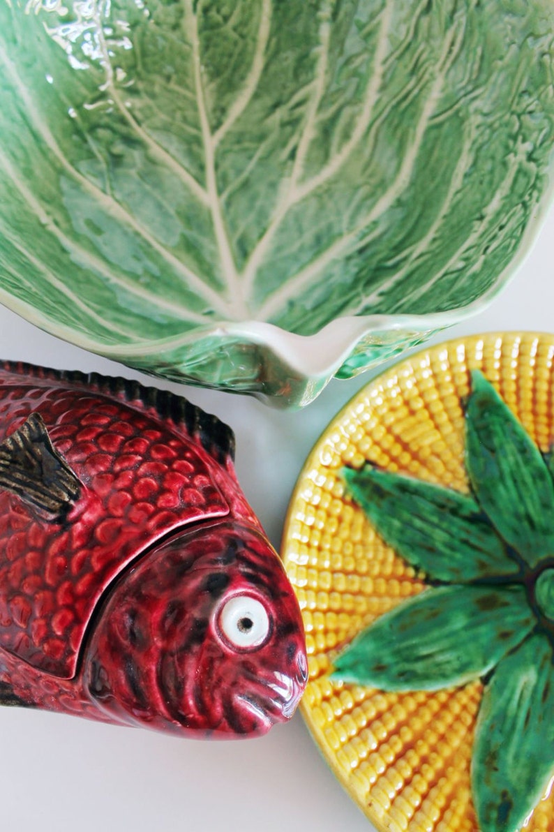 Salad Bowl Portuguese Ceramic Cabbage Leaf Mid Century Etsy