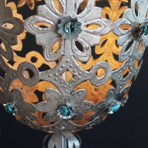 Beautiful Montgolfier chandelier, silver tin and glass beads. midcentury vintage 1950s. image 6