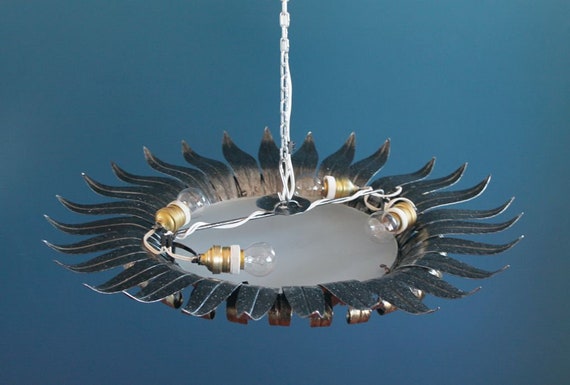 Sunburst Ceiling Lamp Or Wall Sconce Golden And Silver Forging Or Backlit Mirror Mid Century Vintage 60s