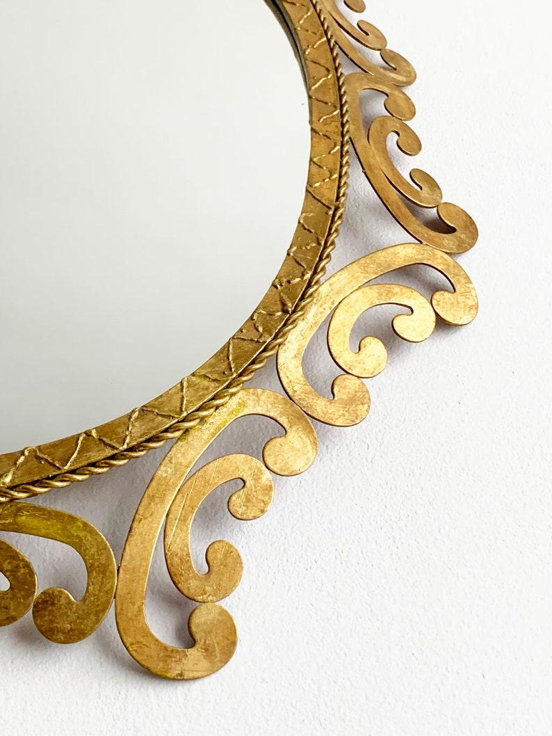 Golden forging mirror, gilt iron. Mid century original vintage, from the 50s-60s. image 8