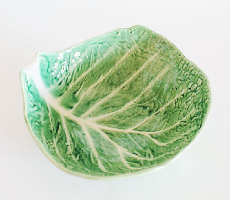 Salad Bowl Portuguese Ceramic Cabbage Leaf Mid Century Etsy