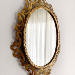 Golden forging mirror, gilt iron. Mid century original vintage, from the 50s-60s. image 4