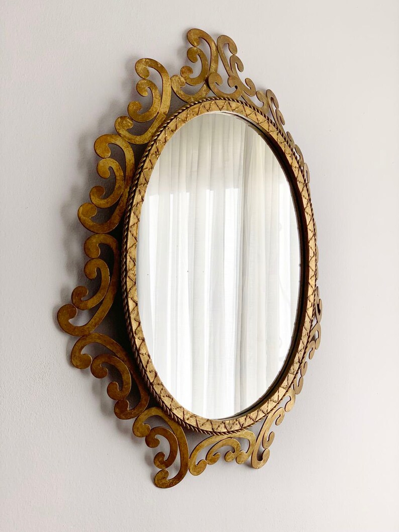 Golden forging mirror, gilt iron. Mid century original vintage, from the 50s-60s. image 4