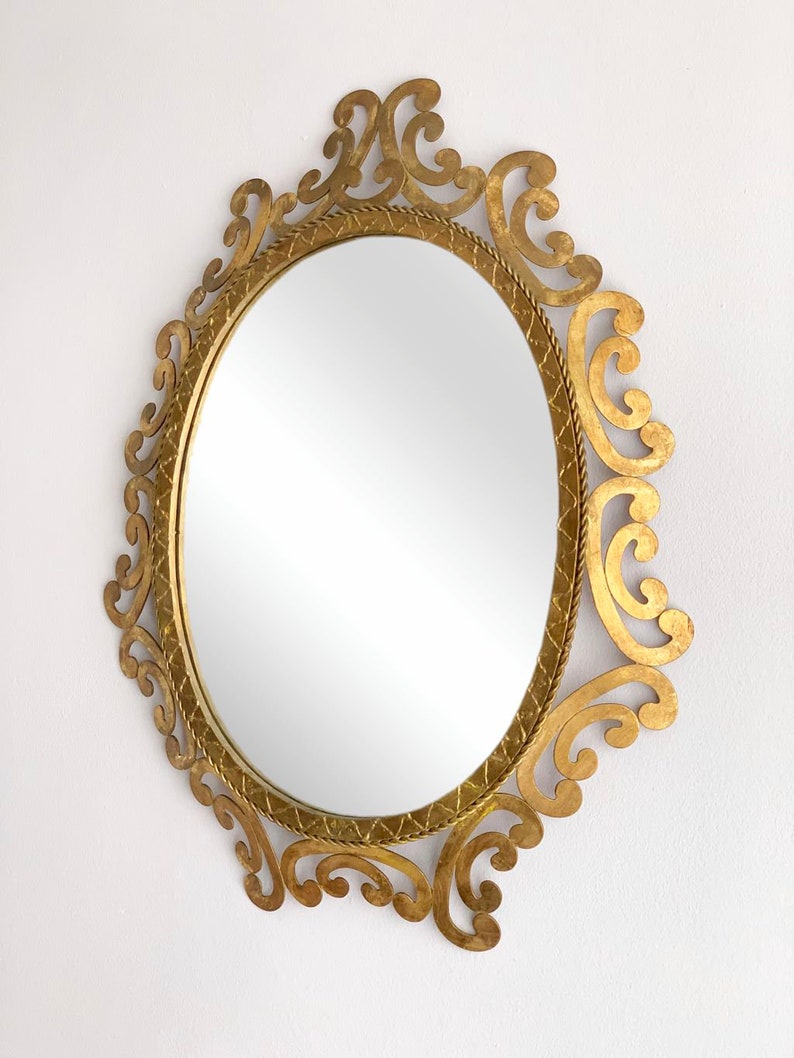 Golden forging mirror, gilt iron. Mid century original vintage, from the 50s-60s. image 5