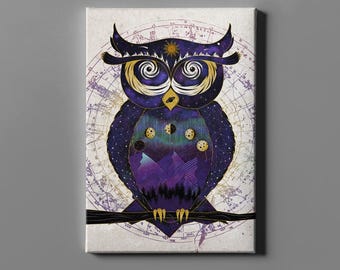 Colorful Space Owl Canvas Art - Nature Meets Galaxy - Unique Home Decor