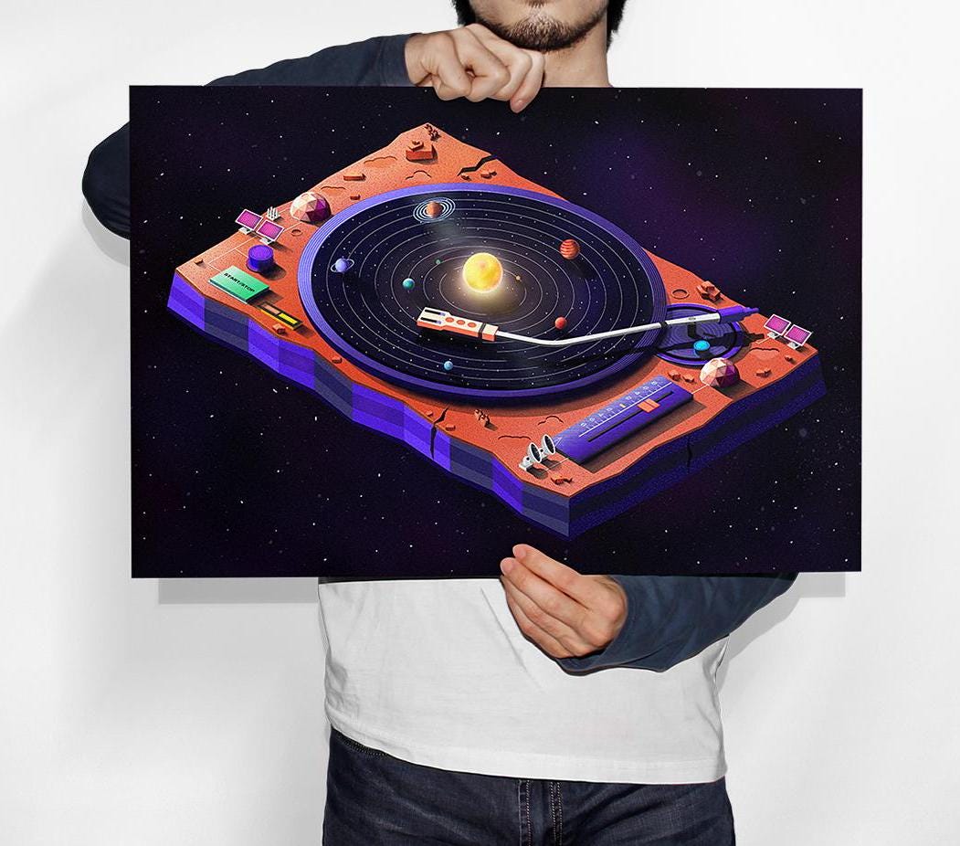 DJ Turntable Solar System Fine Art Print - Vibrant Giclée Wall Art ...