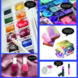 Nail Polish, Lip Balm, Lipstick, Lip Gloss, Cold Processed Soap, Eyeshadows, Watercolor Paints