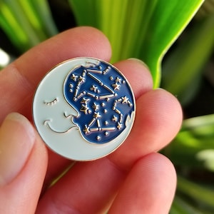 Enamel Pins | Moon Holding the Constellations | Moon Pins | Star Pin | Nature Enamel Pin | Brooches, Buttons, Badges for Bags Hats Backpacks