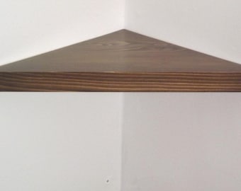 18 Inch Handmade in USA Floating Corner Shelf, Kona Stain Wood, Rustic Home Decor