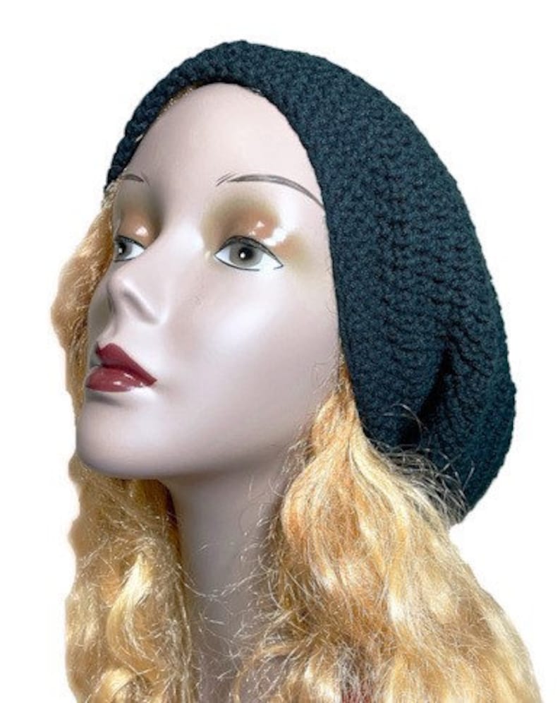 Black Slouchy Beanie for Women or Men, Large, Oversized, Big Heads, Dreadlocks, Locs, Thick Long Curly Hair, Real Handmade, Crochet Hat image 4