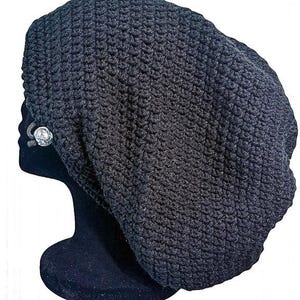 Oversized Drawstring Black Beanie Hat: Custom Fit for Big Heads, Long Hair, Curly Hair, Dreadlocks