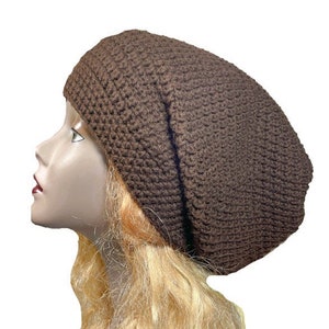 Brown Slouchy Beanie Hat, Oversized, Handmade for Big Heads, Dreadlocks, Curly Hair, Men, Women, Unisex