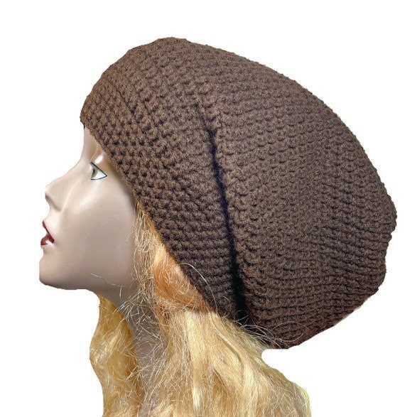 MADE IN ITALY Thick Chunky Crochet Slouchy Beanie Hat Tan Latte Wool Dreads Boho CHARM Boho Slouchy Knit Beanie for Women, Mens Fashion Rasta  main image 2
