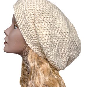 Handmade Oversized Crochet Slouchy Beanie - Cream Off White