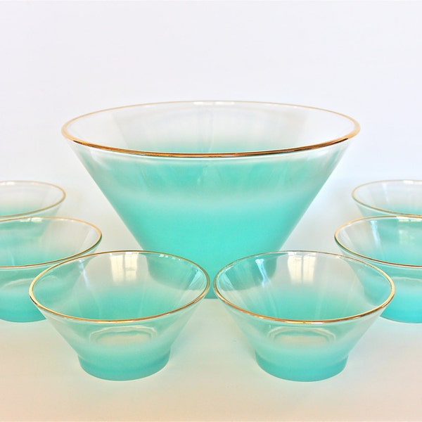 Blendo Frosted Turquoise and Gold Serving Bowl Set
