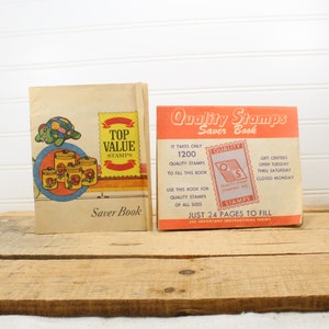 Grocery store Stamps and Saver booklets, Top Value and Quality Stamps, sold as a pair, 1970&#39;s vintage trading stamps, Scrapbooking