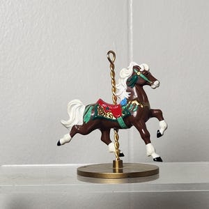 Hallmark Carousel Horse Ornament, Star a 1989 Keepsake Holiday Tree decoration, Brown Running horse